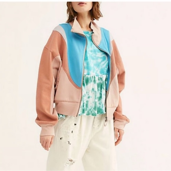 Free People Jackets & Blazers - Free People Color Block Zip-Up Sweatshirt W/ Ribbed Cuffs & Hem Sz Medium